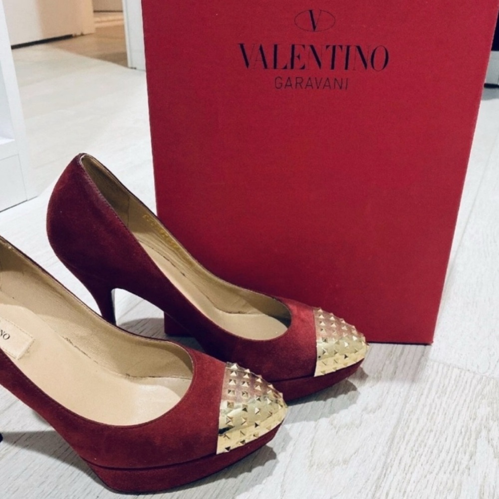 Valentino Garavani Burgundy and Beige Leather Shoes